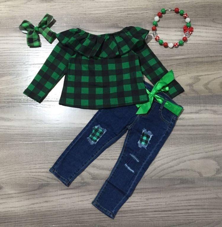 Green Shepherd Check Denim Set