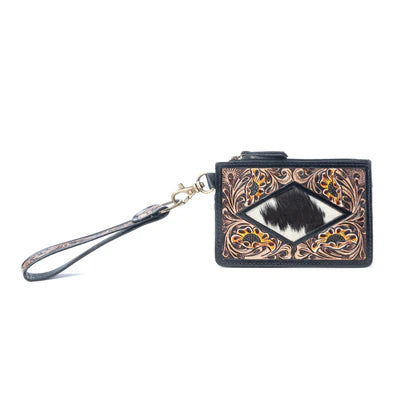 Wildflower Mesa Handtooled Hairon Leather Card Holder