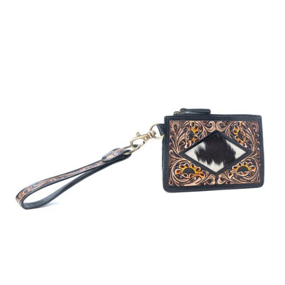 Wildflower Mesa Handtooled Hairon Leather Card Holder