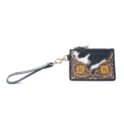 Wildflower Mesa Handtooled Hairon Leather Card Holder