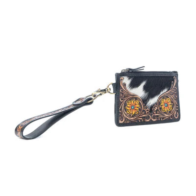 Wildflower Mesa Handtooled Hairon Leather Card Holder