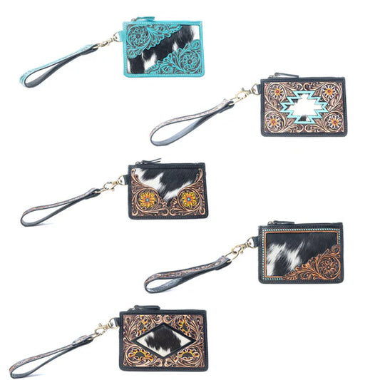 Wildflower Mesa Handtooled Hairon Leather Card Holder