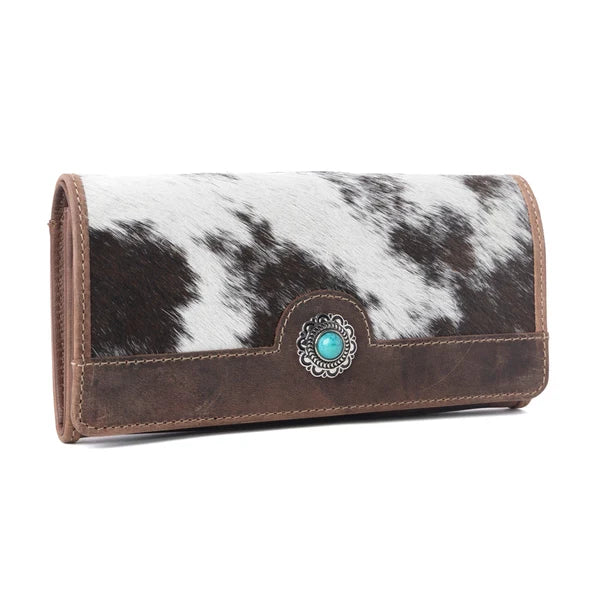 Rustwood Concho Leather Wallet in Charcoal Cream