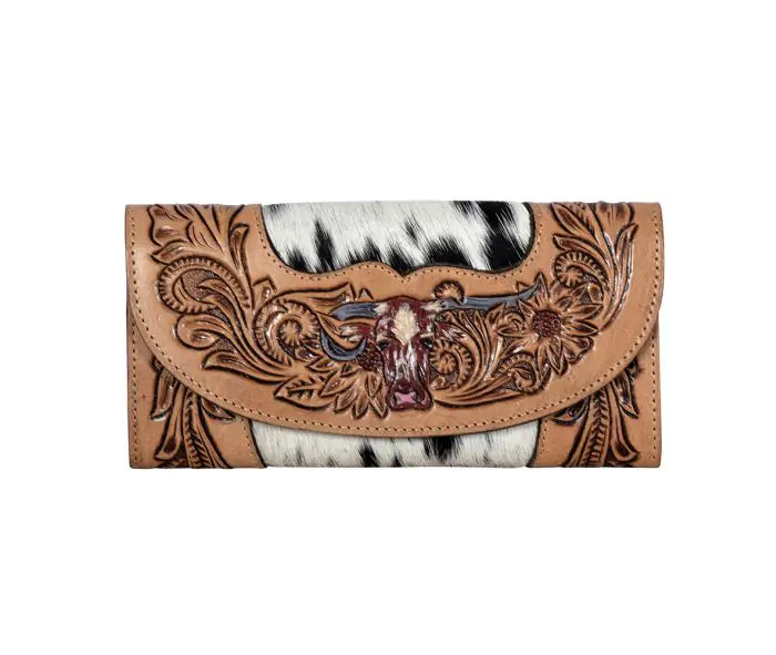 Moonflower Falls Hand-Tooled Clutch Wallet
