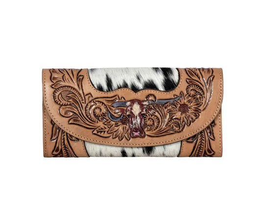 Moonflower Falls Hand-Tooled Clutch Wallet